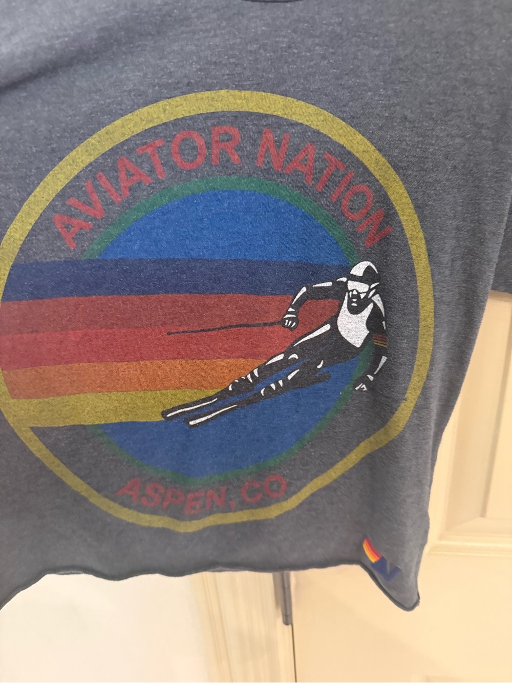 AVIATOR NATION Women’s Charcoal ASPEN CO  BOYFRIEND Crop Graphic T-Shirt size XS - Picture 6 of 8